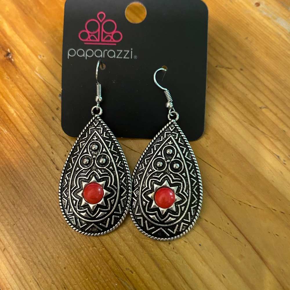 Paparazzi Intricate Silver and Red Earrings